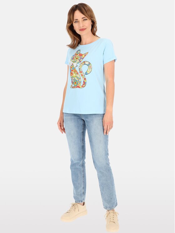 Perso Perso T-Shirt TCE245036F Błękitny Regular Fit