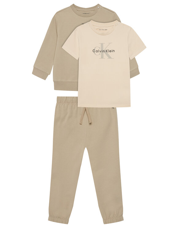 Calvin Klein Jeans Set hanorac, bluză și pantaloni Monogram IN0IN00336 Bej Regular Fit