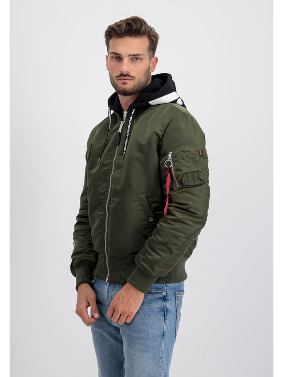 Alpha Industries Alpha Industries Kurtka bomber MA-1 Zip Hood Print Bomber Jacket Zielony Slim Fit