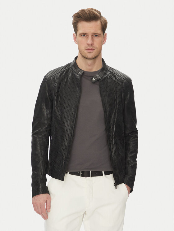 Serge Pariente Giacca di pelle Leni Nero Slim Fit, taglia : M