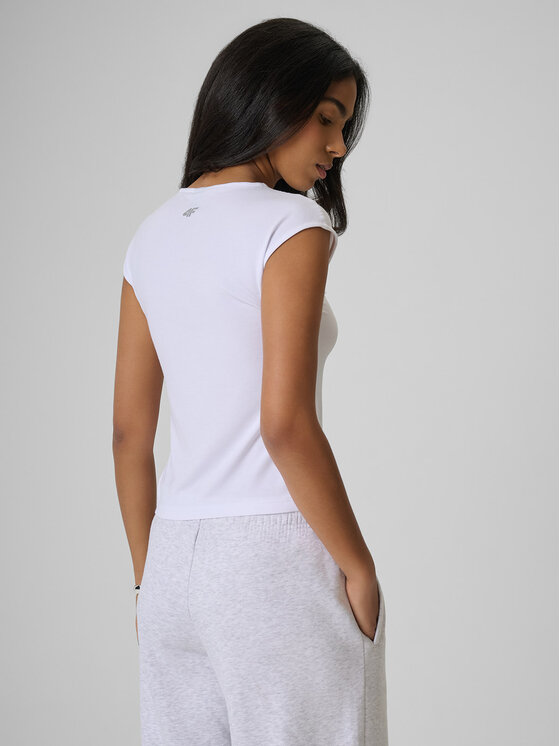 4F 4F Top ESSENTIAL 4 Biały Slim Fit