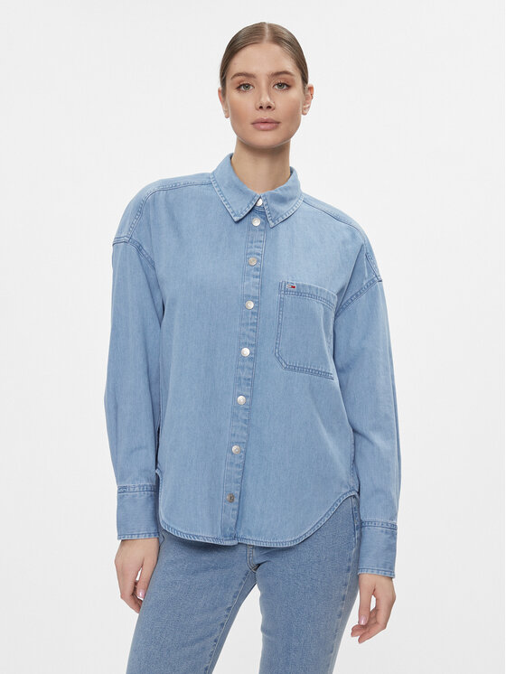 Dámská džínová košile Tommy Jeans, Velikost:M, Barva: Modrá, DW0DW17355