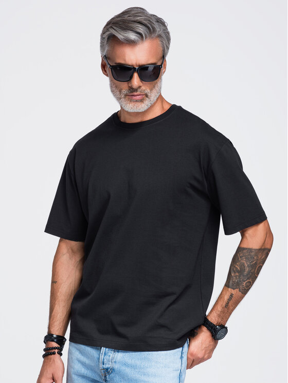 Ombre Ombre T-Shirt OM-TSPT-0283 Czarny Relaxed Fit