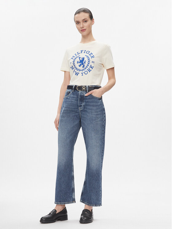 Tommy Hilfiger Tommy Hilfiger T-krekls Reg Crest C-Nk Tee Ss WW0WW41058 Écru Regular Fit