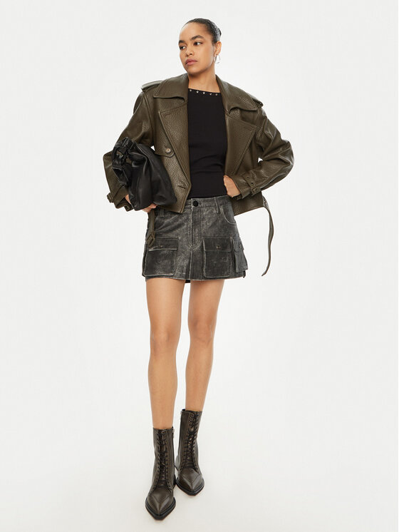 Miss Sixty Miss Sixty Kožená bunda 6L4LJ1700000 Khaki Regular Fit