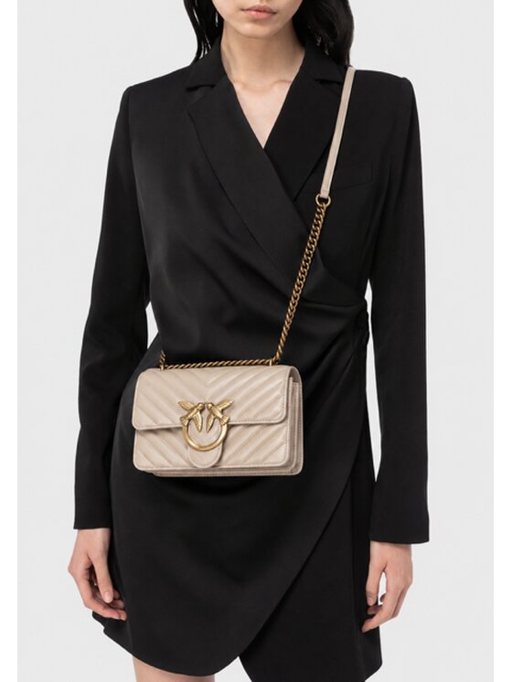 PINKO PINKO Borsetta Beige Calf Leather Bos Taurus Shoulder Bag Beige