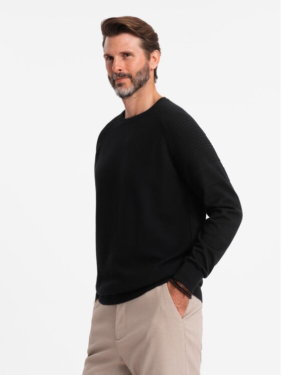 Ombre Ombre Sweter OM-SWSW-0144 Czarny Regular Fit