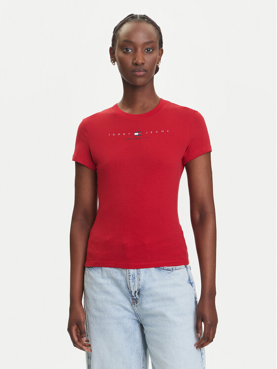 Tommy Jeans Tommy Jeans Tricou Linear DW0DW21422 Roșu Slim Fit