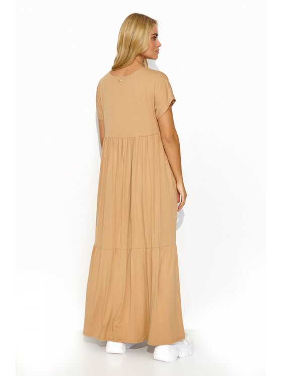 Makadamia Makadamia Sukienka codzienna M828 Beżowy Loose Fit