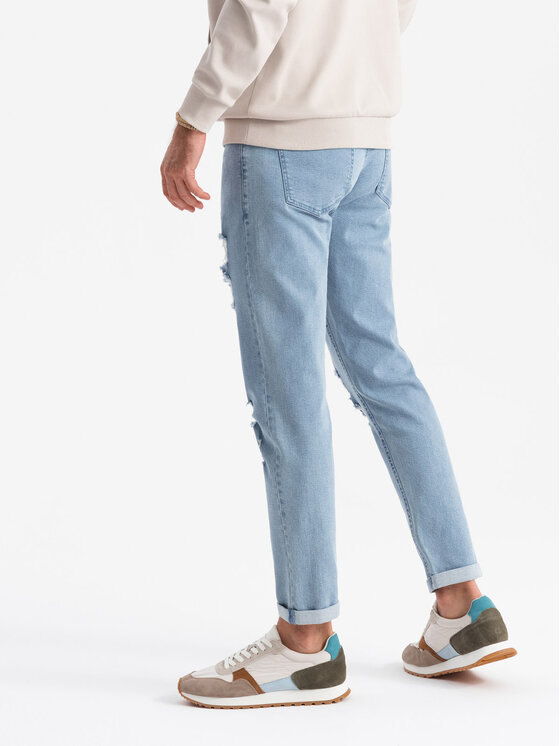 Ombre Ombre Jeansy OM-PADP-0163 Niebieski Taper Fit
