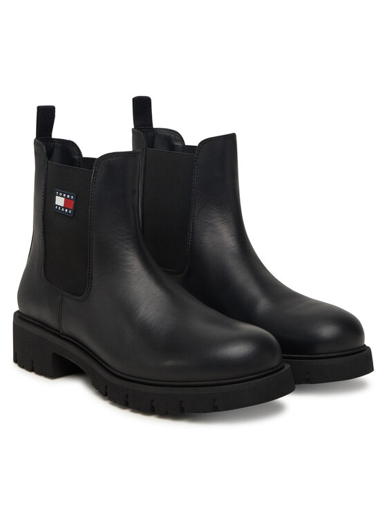 Tommy Jeans Tommy Jeans Členková obuv s elastickým prvkom Tjw Chelsea Leather Boot EN0EN02825 Čierna