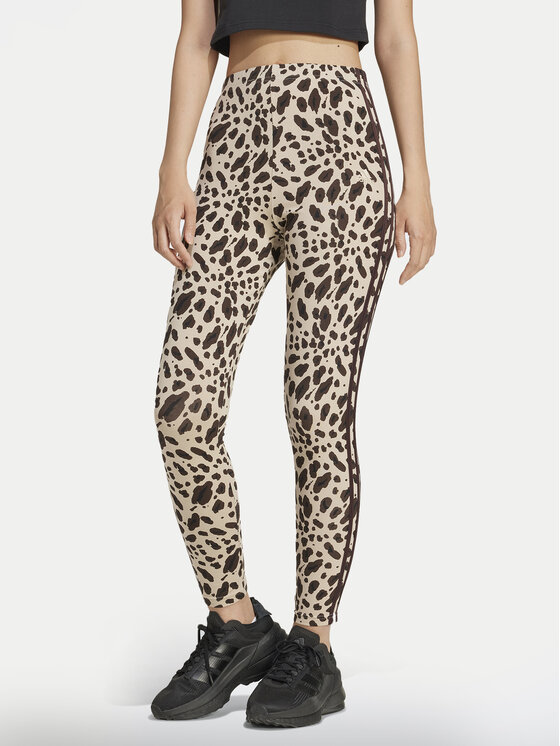 adidas adidas Colanți Essentials 3-Stripes Animal Print IX3722 Maro Slim Fit