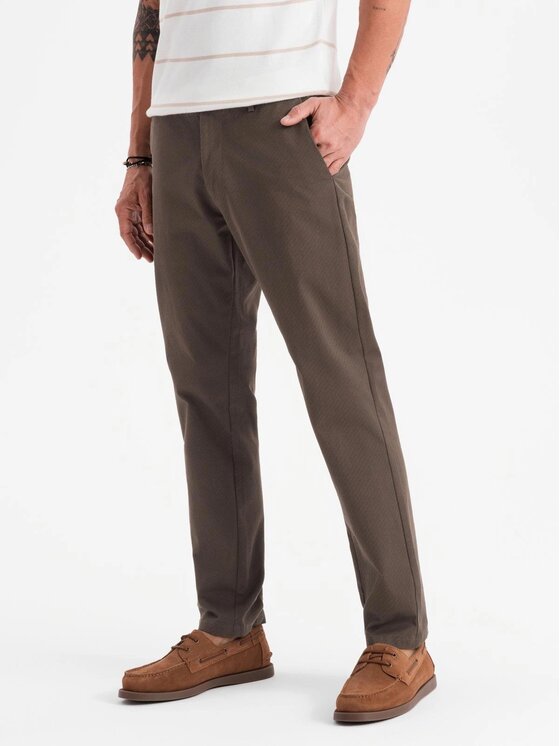 Ombre Ombre Spodnie materiałowe OM-PACP-0184 Brązowy Regular Fit