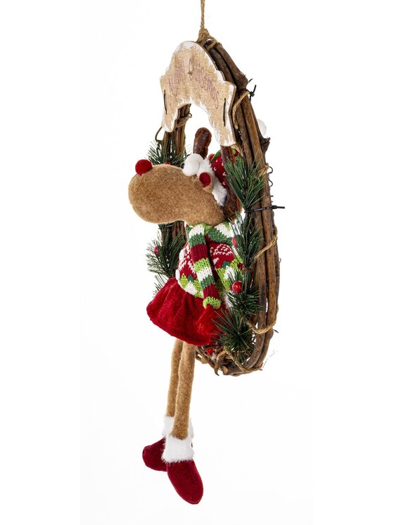 MIAhome MIAhome Figurka dekoracja renifer w kole w czerwonym ubranku 47x33x10 cm Kolorowy