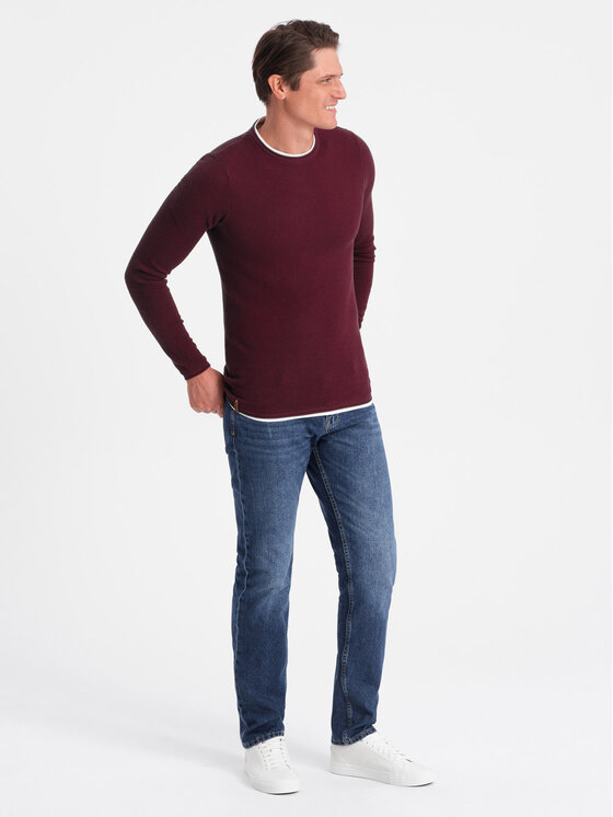 Ombre Ombre Sweter OM-SWSW-0103 Bordowy Classic Fit