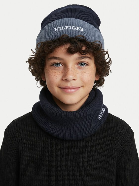 Tommy Hilfiger Tommy Hilfiger Komplektas: kepurė ir gaubtas AU0AU01938 Tamsiai mėlyna