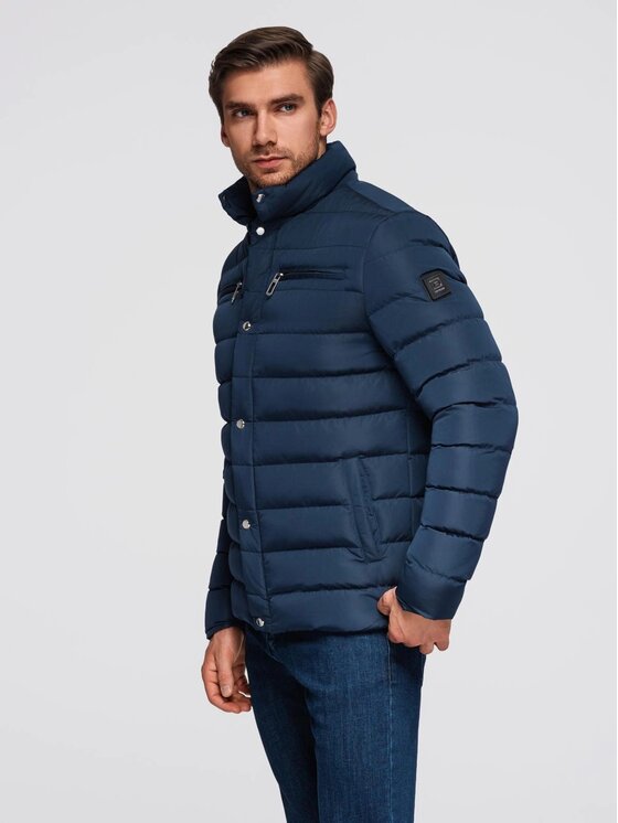 Ombre Ombre Kurtka przejściowa OM-JALP-0260 Granatowy Regular Fit