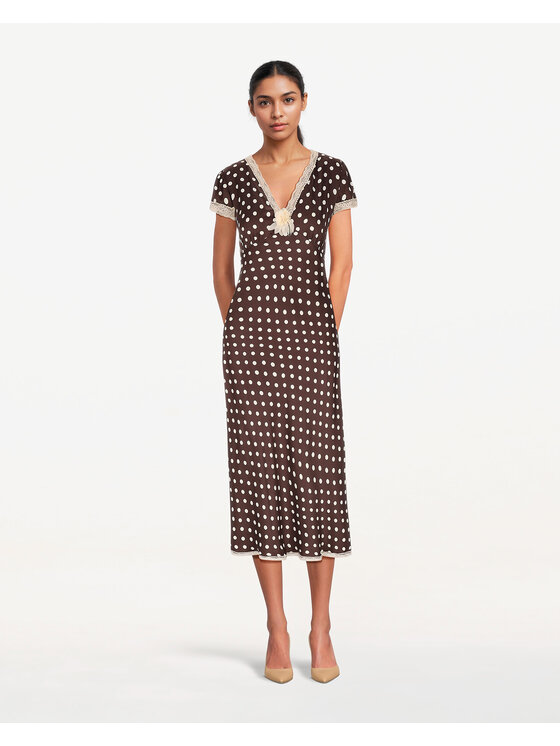 Castellani Castellani Sukienka codzienna Polka Brązowy Regular Fit