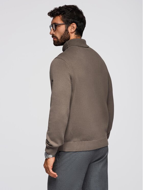 Ombre Ombre Sweter OM-SWTN-0163 Brązowy ciemny Regular Fit