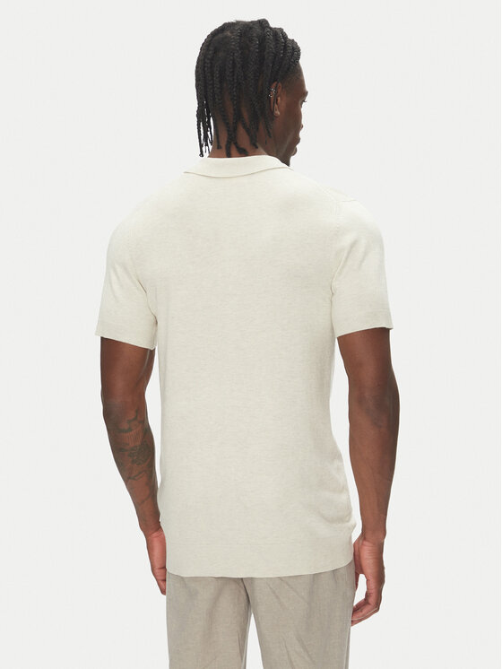 Lindbergh Lindbergh Тениска с яка и копчета 30-800159 Бежов Slim Fit