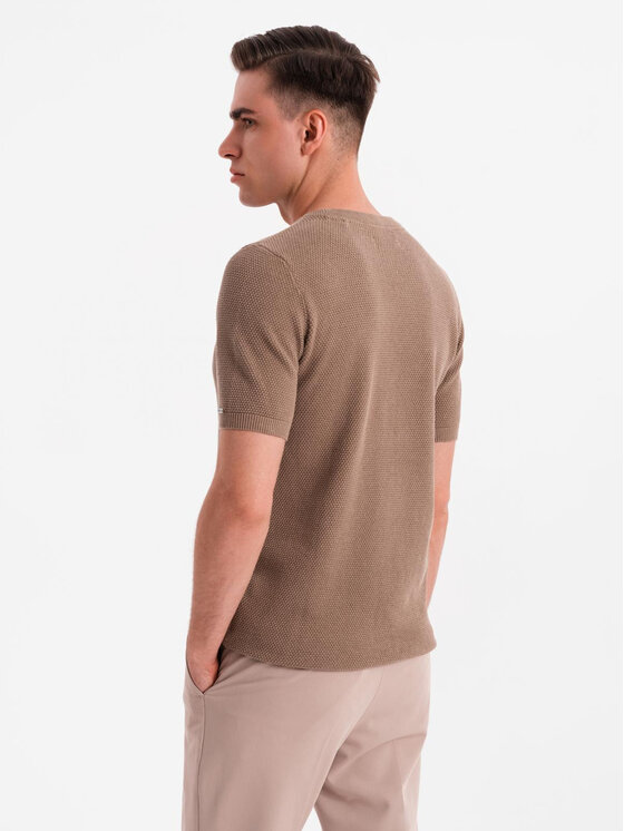 Ombre Ombre T-Shirt OM-TSCT-0244 Brązowy Regular Fit