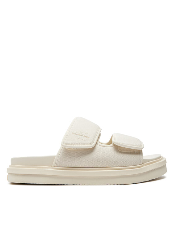 Şlapi Calvin Klein Jeans Double Bar Sandal Mtl YM0YM01020 Écru