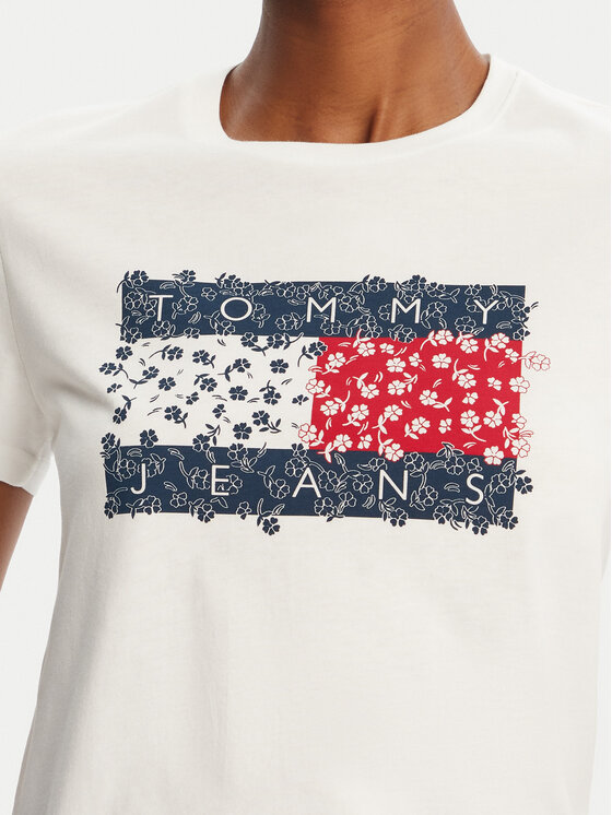 Tommy Jeans Tommy Jeans T-krekls Floral Flag DW0DW20897 Balts Regular Fit