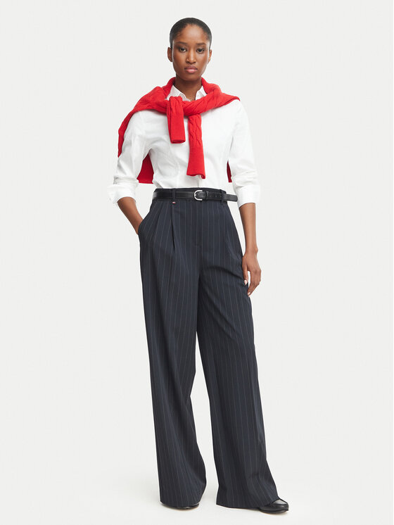 Tommy Hilfiger Tommy Hilfiger Spodnie materiałowe WW0WW51898 Granatowy Wide Leg