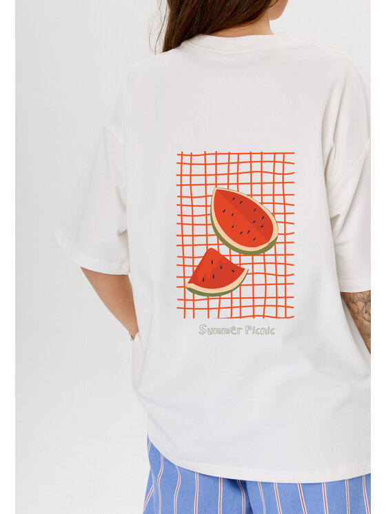 Mirons Mirons T-Shirt Print Biały Oversize