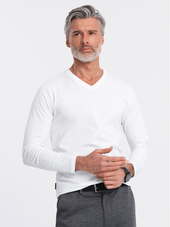 Ombre Ombre Longsleeve OM-LSBL-0108 Biały Classic Fit