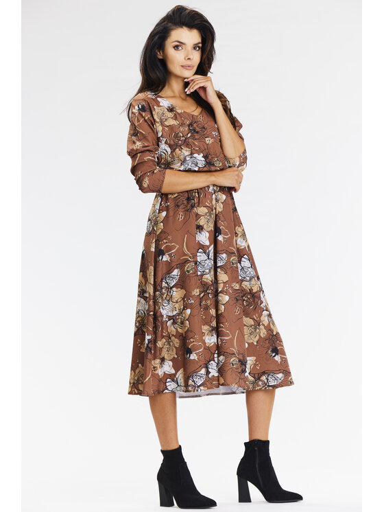 Awama Awama Sukienka letnia A666 Brązowy Basic Fit