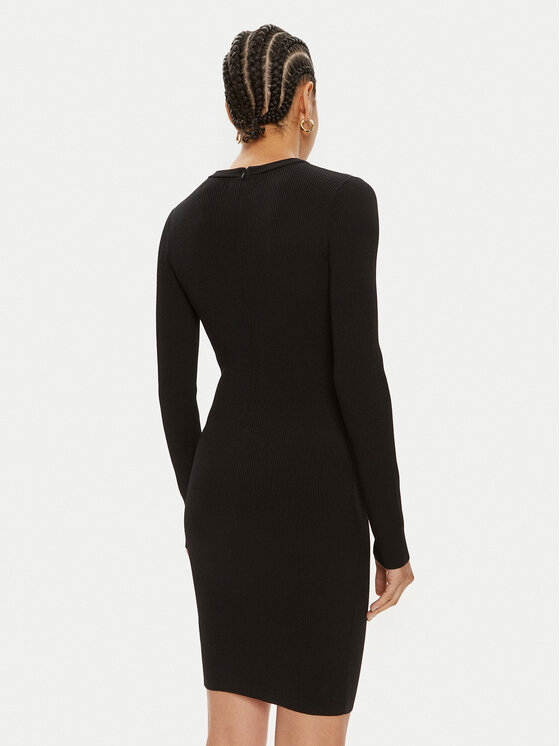 MICHAEL Michael Kors MICHAEL Michael Kors Φόρεμα υφασμάτινο Ribbed Stretch Knit Lace-Up MT482FQ5ZV Μαύρο Slim Fit