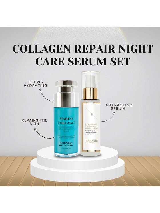 Erthskin London Erthskin London Serum Kwas Hialuronowy i Kolagen - 60ml + Kolagen Morski Serum Naprawcze na Noc 30ml Serum