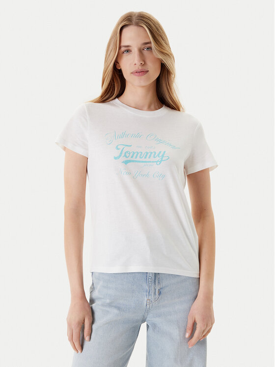 Női Póló Tommy Jeans, Méret: L, Fehér, Essential DW0DW21404