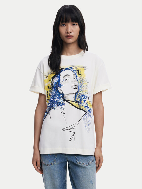 Desigual Desigual T-Shirt Portrait 25WWTK05 Biały Loose Fit