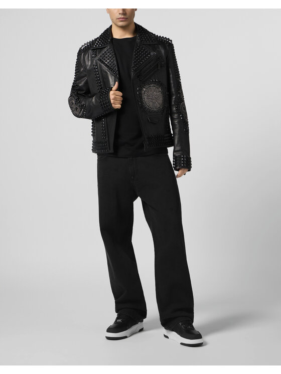 PHILIPP PLEIN PHILIPP PLEIN Kožená bunda 29009 Čierna Slim Fit