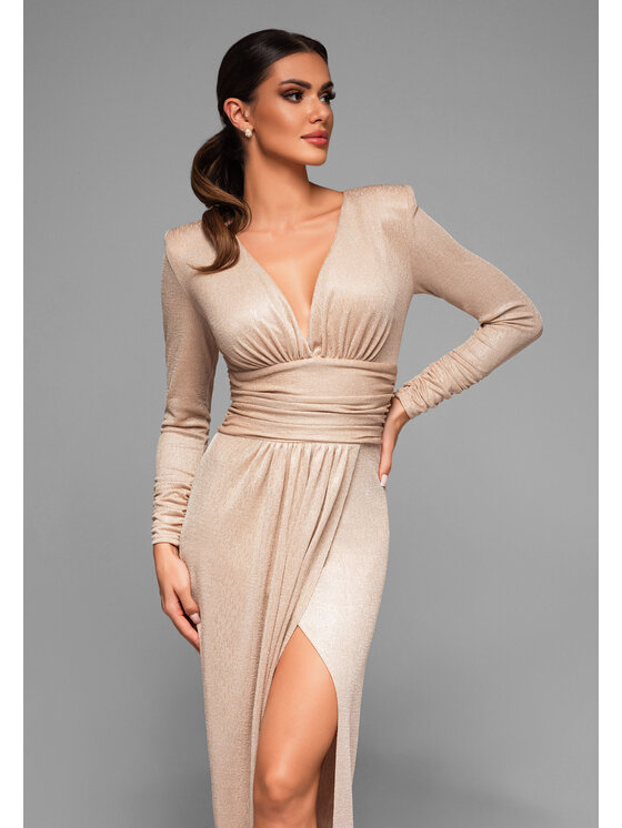 Ombre Ombre Sukienka wieczorowa LA-OM-DLR003 Beżowy Regular Fit