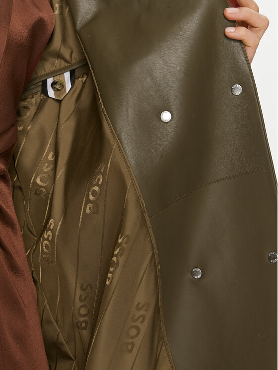 BOSS BOSS Kožený plášť Sofiane 50505512 Khaki Relaxed Fit