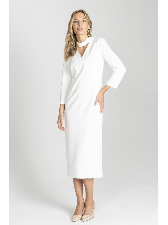 Deni Cler Milano Deni Cler Milano Sukienka koktajlowa W-DC-3466-E5-L7-11-1 Écru Regular Fit
