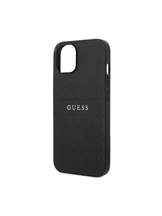 Guess Guess Etui na telefon Saffiano Metal Logo Stripes Czarny