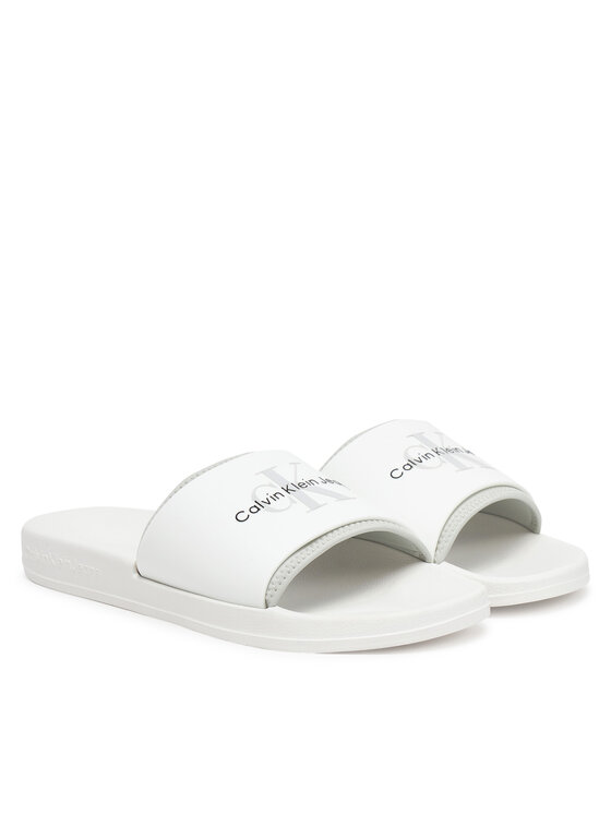 Calvin Klein Jeans Calvin Klein Jeans Klapki Slide Rubber Neoprene Monologo YM0YM00361 Biały