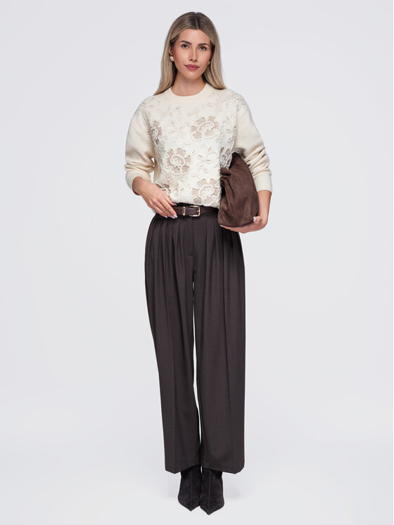 Ombre Ombre Sweter OW-SW-E0036 Kremowy Regular Fit