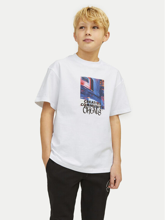 Jack&Jones Junior Tričko Bushwick Blur 12263146 Biela Relaxed Fit