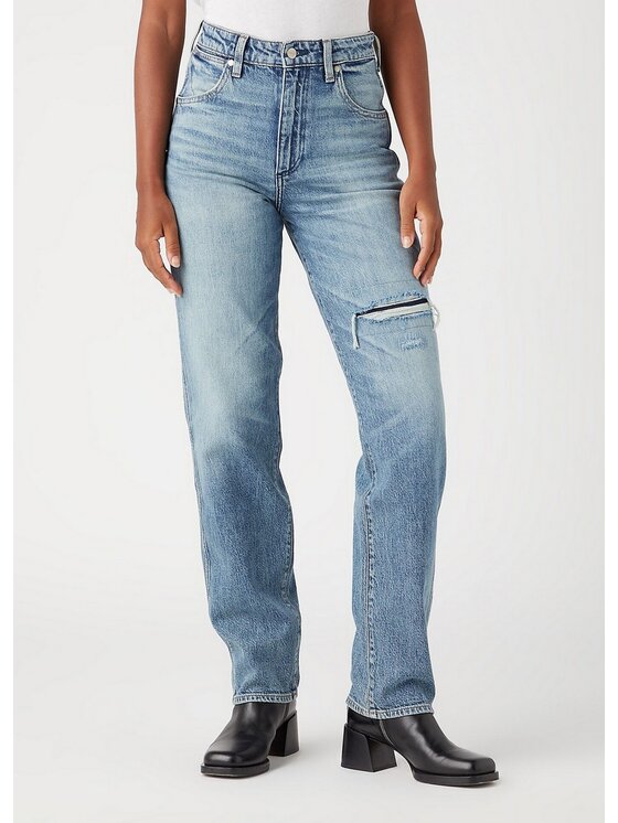 Wrangler Wrangler Jeansy Mom Straight Niebieski Mom Fit