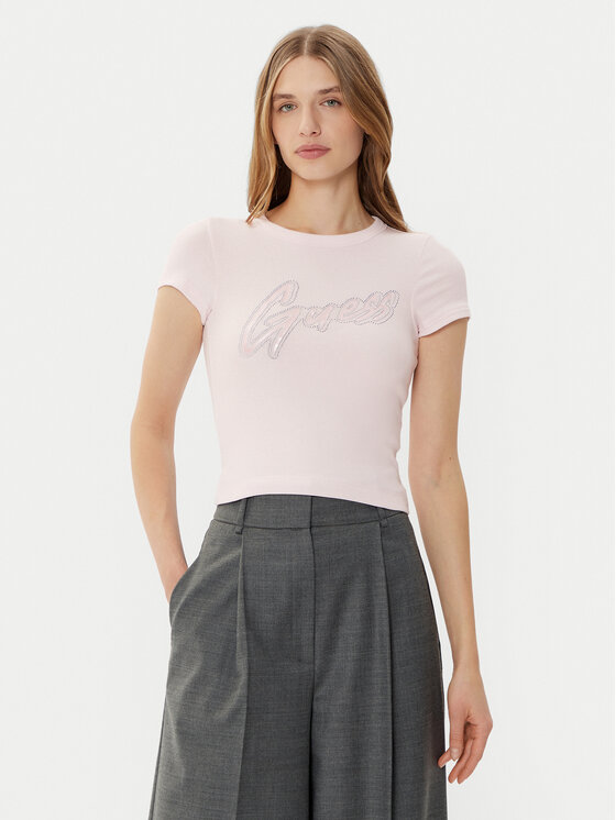 Guess Guess Póló W5RI68KA0H1 Rózsaszín Slim Fit