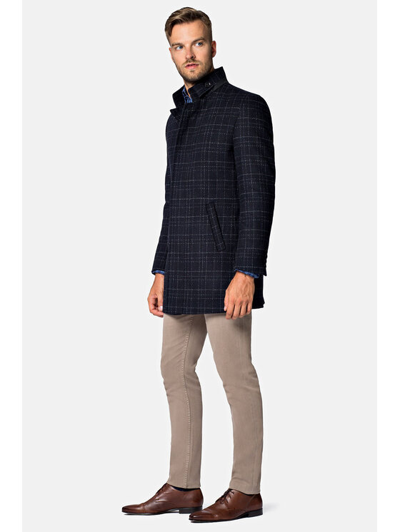 Lancerto Lancerto Płaszcz wełniany Mauricio Granatowy Regular Fit