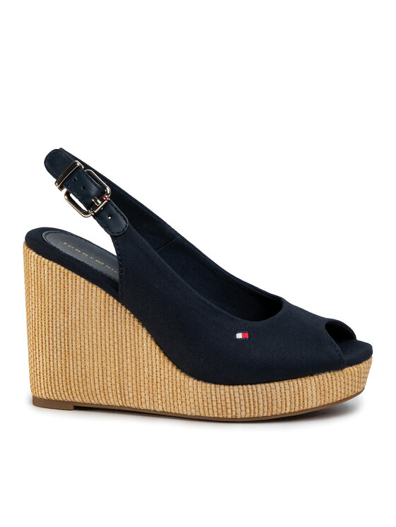 Tommy Hilfiger Tommy Hilfiger Sandale Iconic Elena Sling Back Wedge FW0FW04789 Tamnoplava