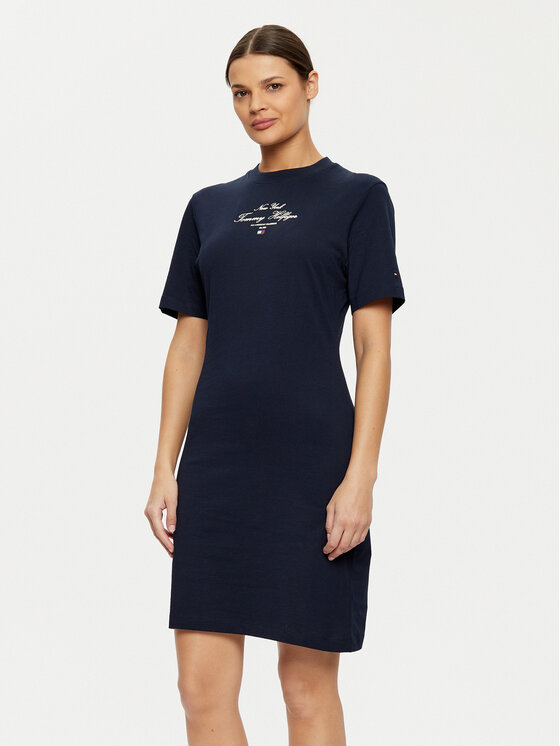 Tommy Hilfiger Tommy Hilfiger Každodenní šaty Short Sleeve Short Dress WW0WW43830 Tmavomodrá Slim Fit