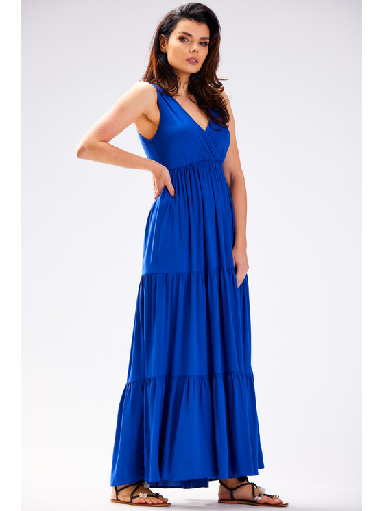 Awama Awama Sukienka letnia A581 Niebieski Basic Fit