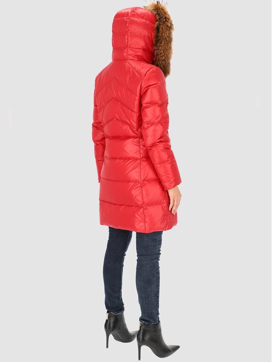 Perso Perso Kurtka zimowa z futrem przy kapturze Czerwony Slim Fit